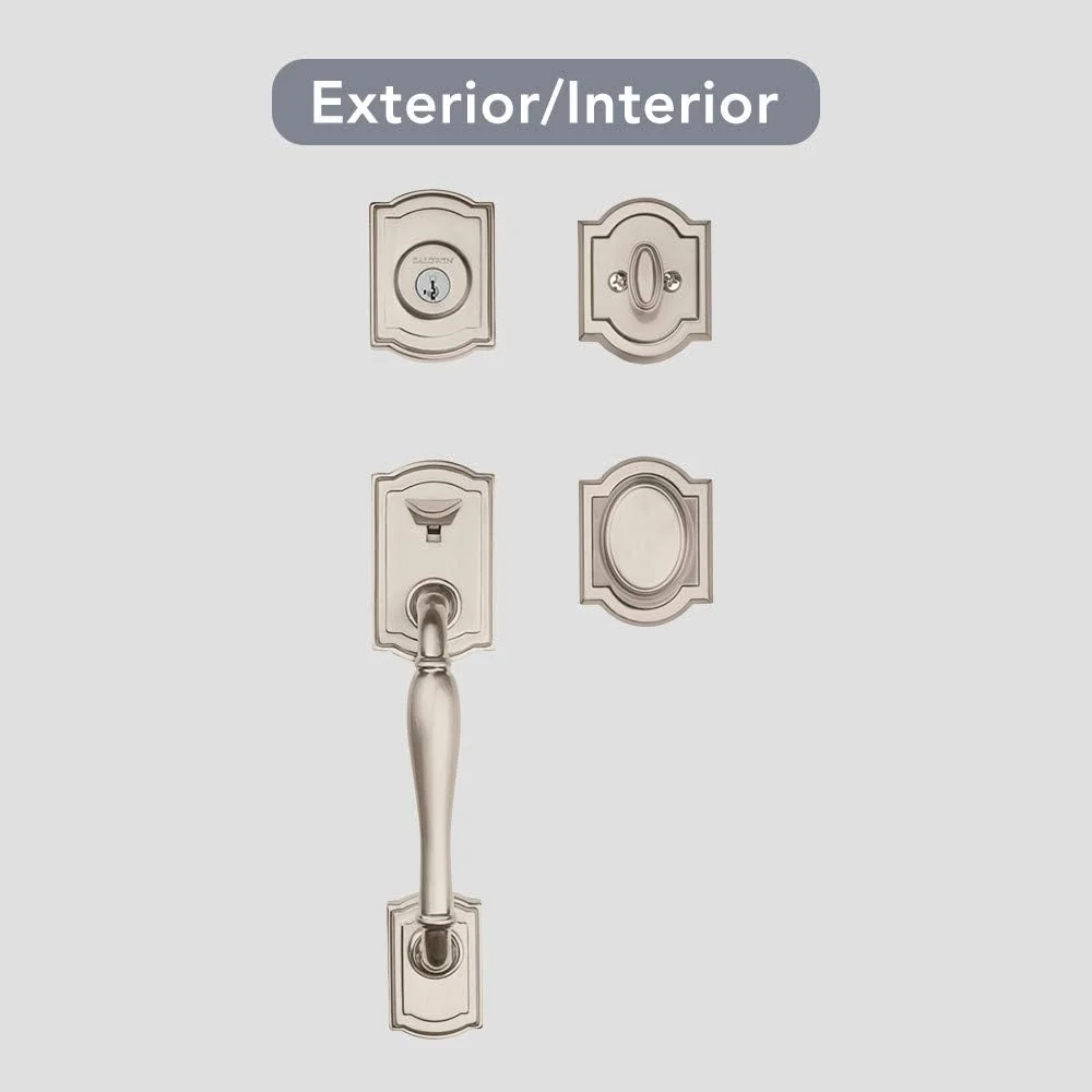 دستگیره ورودی یک سیلندر بالدوین Wesley با قفل هوشمند SmartKey، روکش نیکل ساتن، سری Prestige با سخت افزار درب سنتی و دستگیره Carnaby دستگیره ورودی یک سیلندر بالدوین Wesley با قفل هوشمند SmartKey، روکش نیکل ساتن، سری Prestige با سخت افزار درب سنتی و دستگیره Carnaby