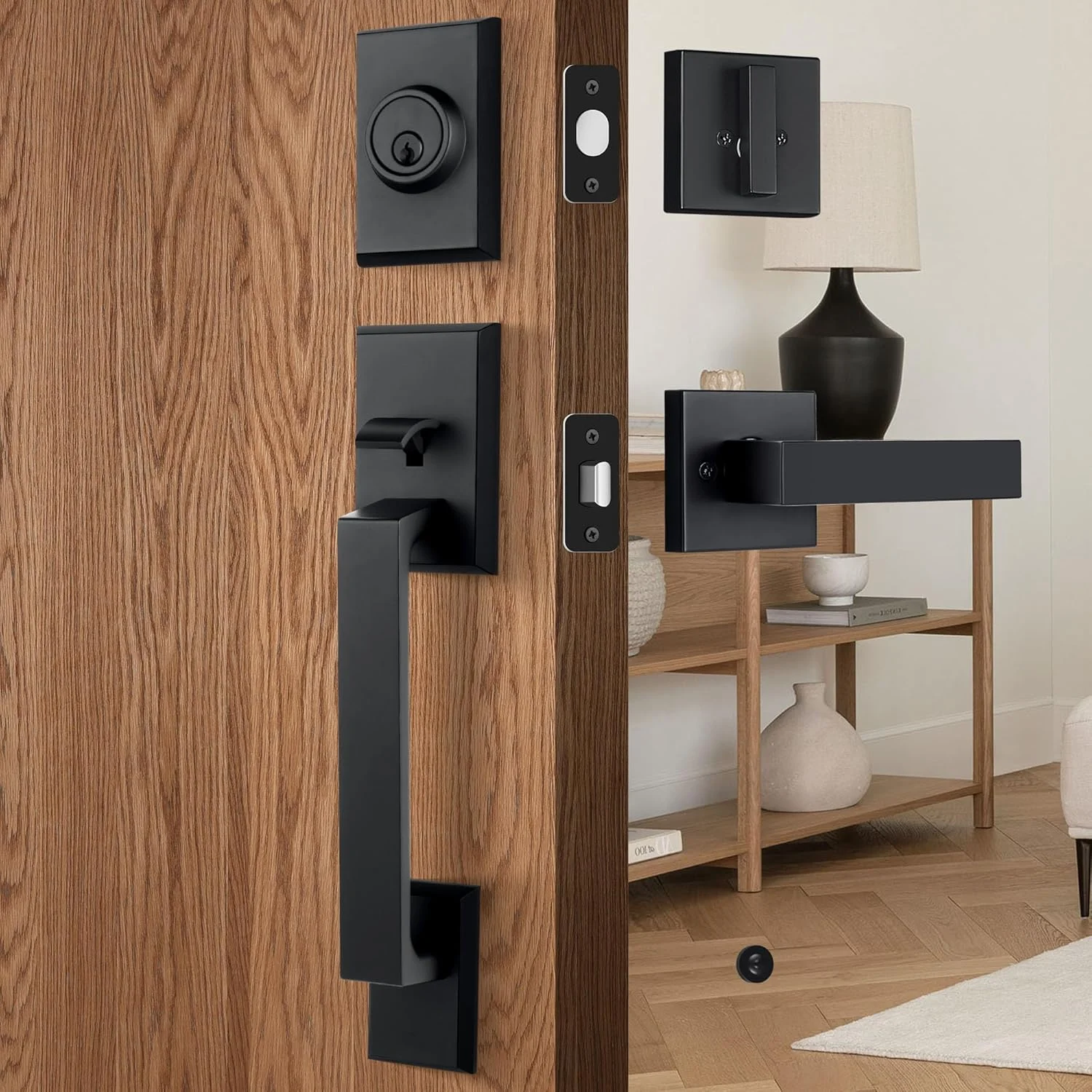 دستگیره درب ورودی LOQRON، دستگیره درب سنگین و قفل زبانه دار، دستگیره مربعی با زبانه تک سیلندر برای درب های راست و چپ بازشو، مشکی مات دستگیره درب ورودی LOQRON، دستگیره درب سنگین و قفل زبانه دار، دستگیره مربعی با زبانه تک سیلندر برای درب های راست و چپ بازشو، مشکی مات