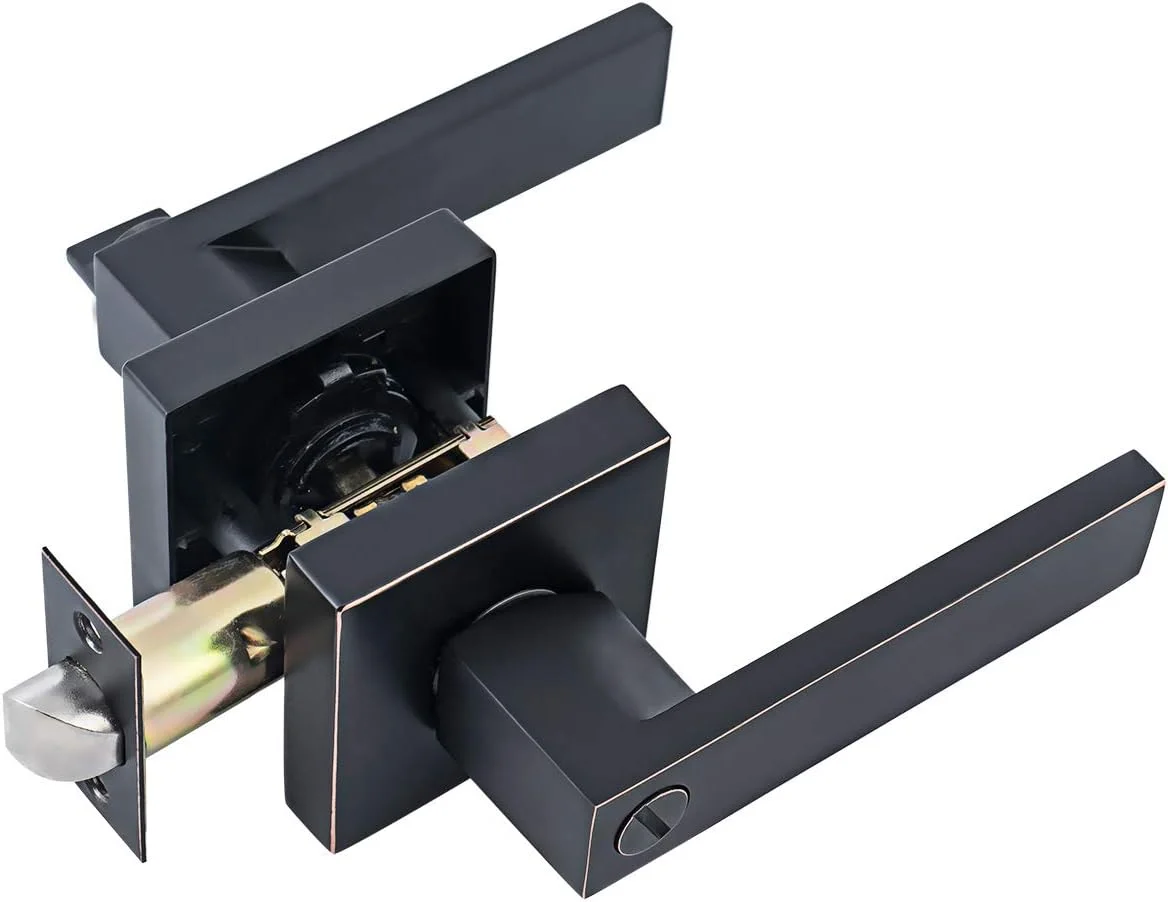 دستگیره اهرمی درب حریم خصوصی، دستگیره اهرمی سنگین قفل بدون کلید، دستگیره درب داخلی با قفل برای اتاق خواب یا حمام، دستگیره مربعی درب با روکش برنز روغنی