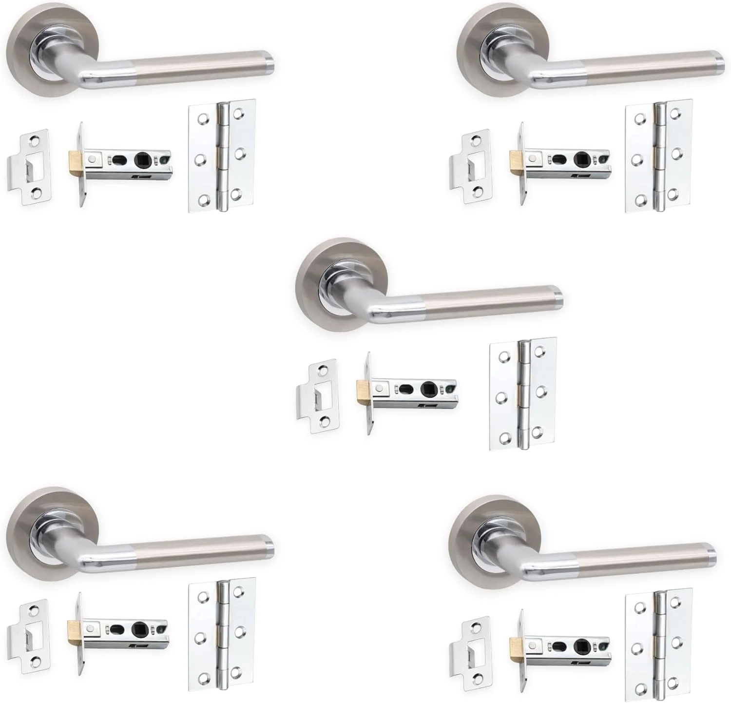 ست 5 عددی دستگیره در اهرمی بیضی شکل مستقیم Infinity Decor - دو رنگ - بسته لولا و زبانه برای استفاده داخلی - جدید ست 5 عددی دستگیره در اهرمی بیضی شکل مستقیم Infinity Decor - دو رنگ - بسته لولا و زبانه برای استفاده داخلی - جدید