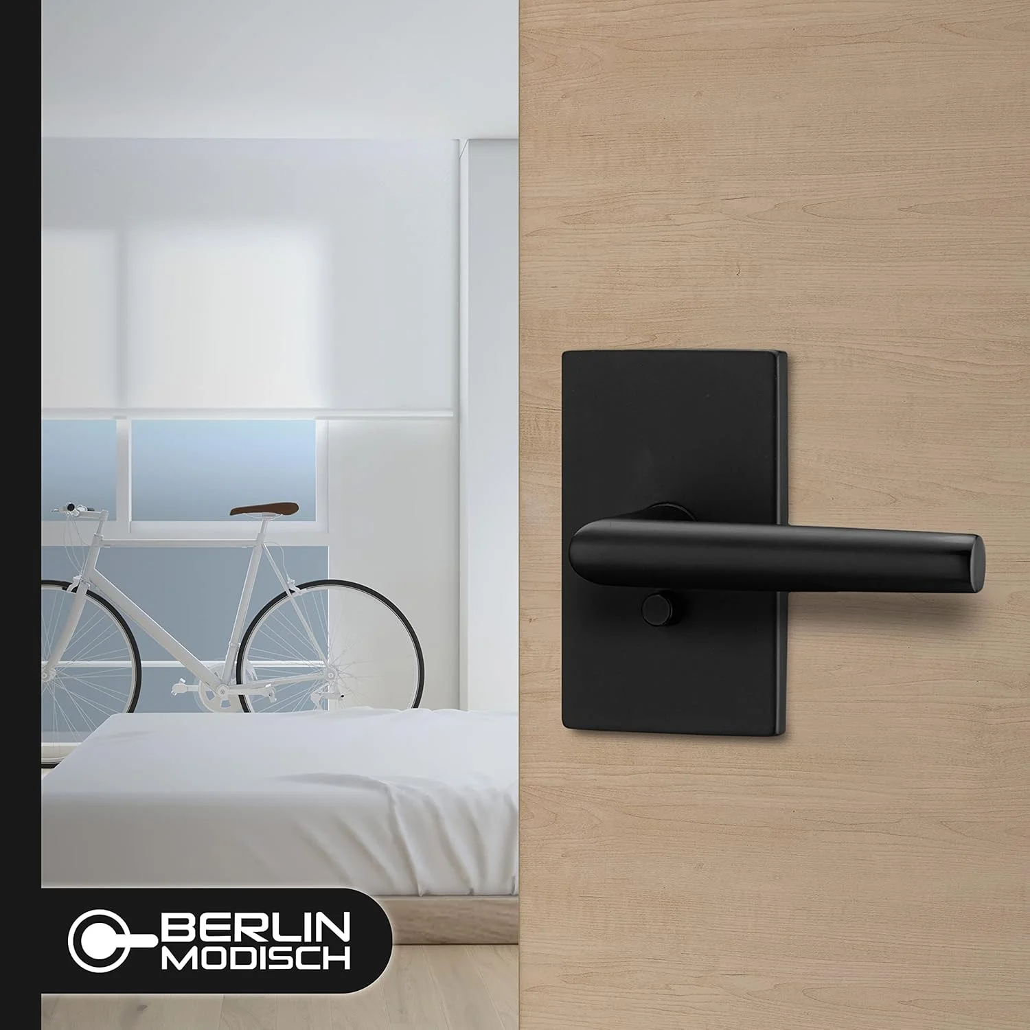 دستگیره اهرمی برلین مدیش پاساژ و قفل کلیدی تک سیلندر، ست دستگیره اهرمی سری دیزاینر [درب ورودی یا دفتر کار] ست دستگیره سنگین - روکش مشکی آهنی