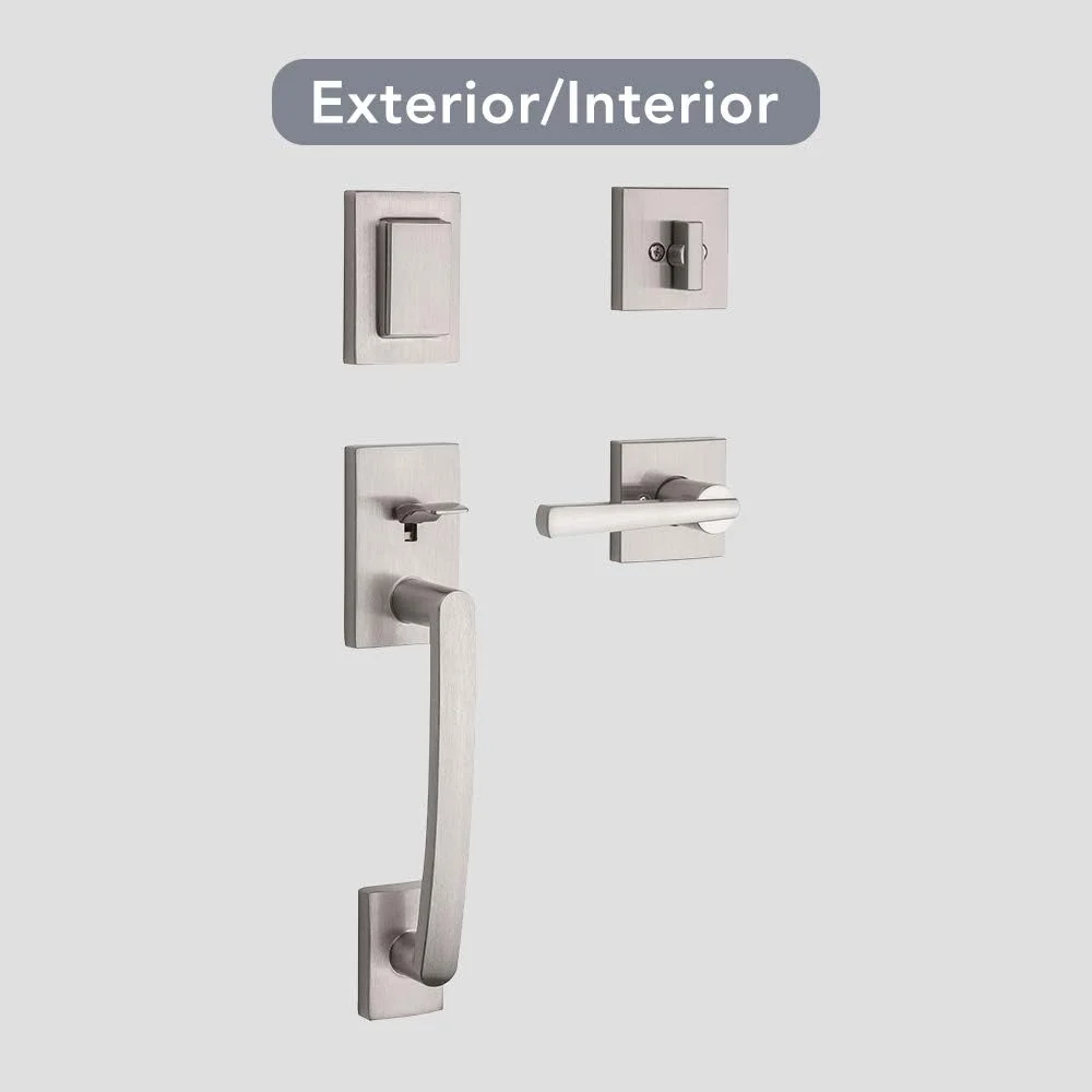 دستگیره درب ورودی تک سیلندر Baldwin Spyglass با قفل SmartKey، روکش نیکل ساتن، سری Prestige با دستگیره مدرن و اهرم مربعی