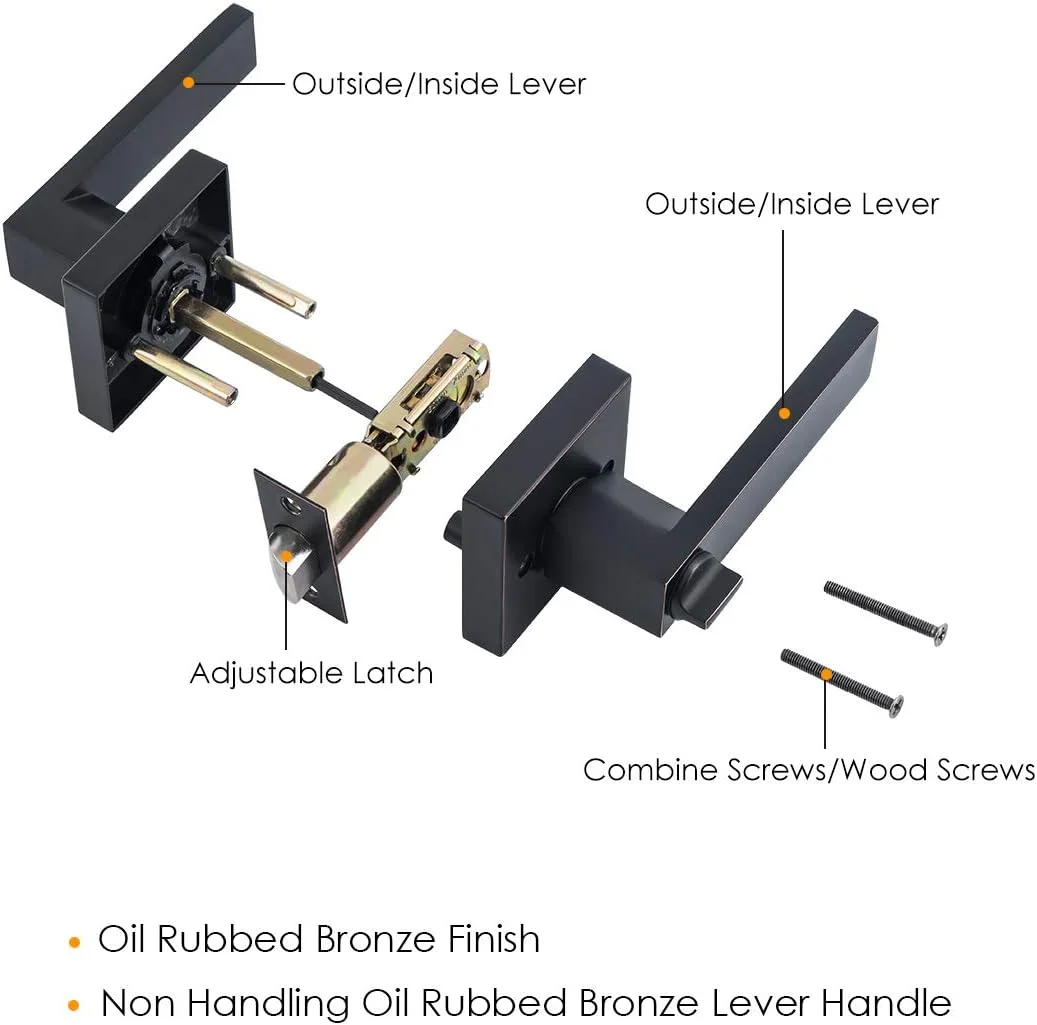 دستگیره اهرمی درب حریم خصوصی، دستگیره اهرمی سنگین قفل بدون کلید، دستگیره درب داخلی با قفل برای اتاق خواب یا حمام، دستگیره مربعی درب با روکش برنز روغنی