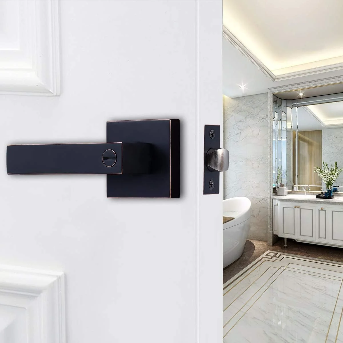 دستگیره اهرمی درب حریم خصوصی، دستگیره اهرمی سنگین قفل بدون کلید، دستگیره درب داخلی با قفل برای اتاق خواب یا حمام، دستگیره مربعی درب با روکش برنز روغنی