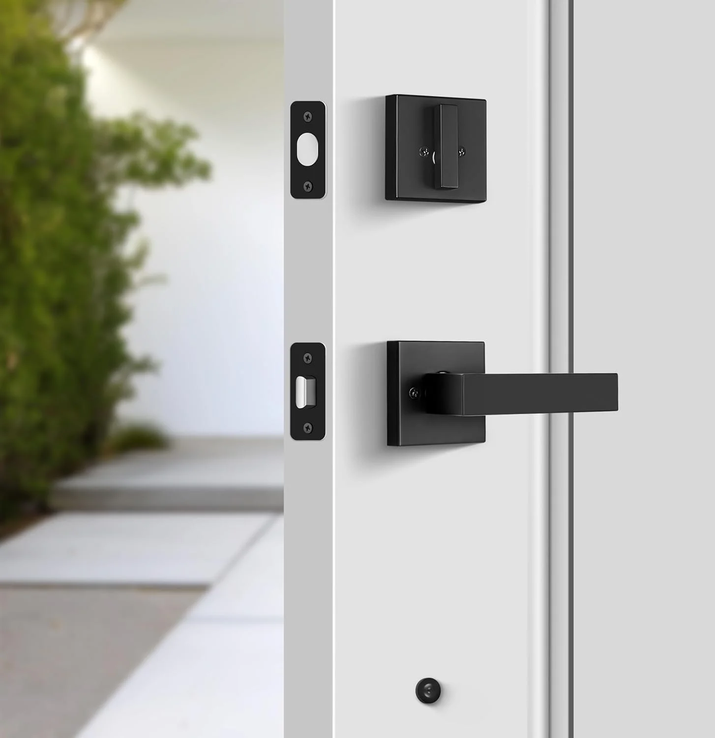 دستگیره درب ورودی LOQRON، دستگیره درب سنگین و قفل زبانه دار، دستگیره مربعی با زبانه تک سیلندر برای درب های راست و چپ بازشو، مشکی مات