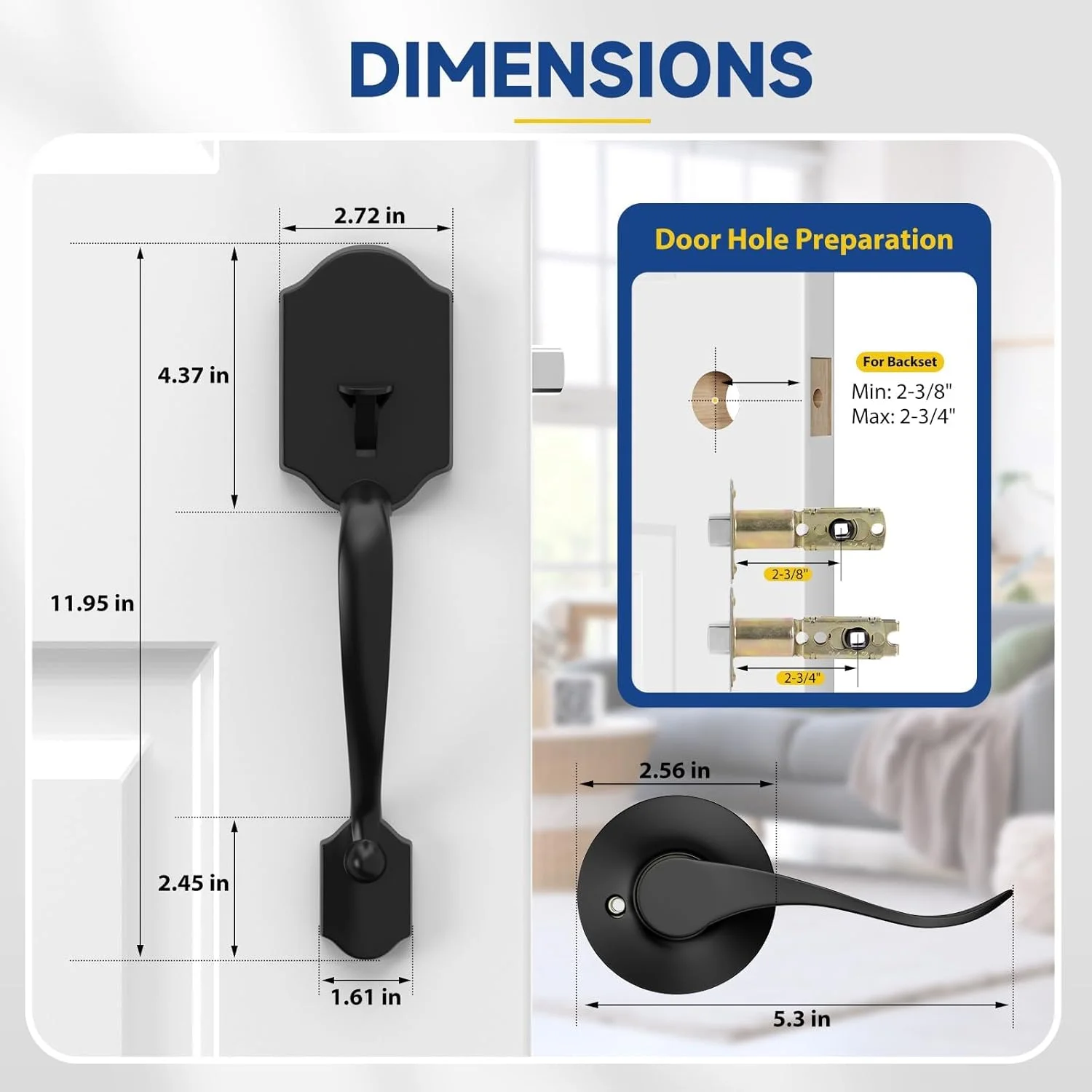 دستگیره درب ورودی بدون قفل به همراه اهرم، قابل استفاده برای درب های راست بازشو و چپ بازشو، سبک کلاسیک، مشکی مات