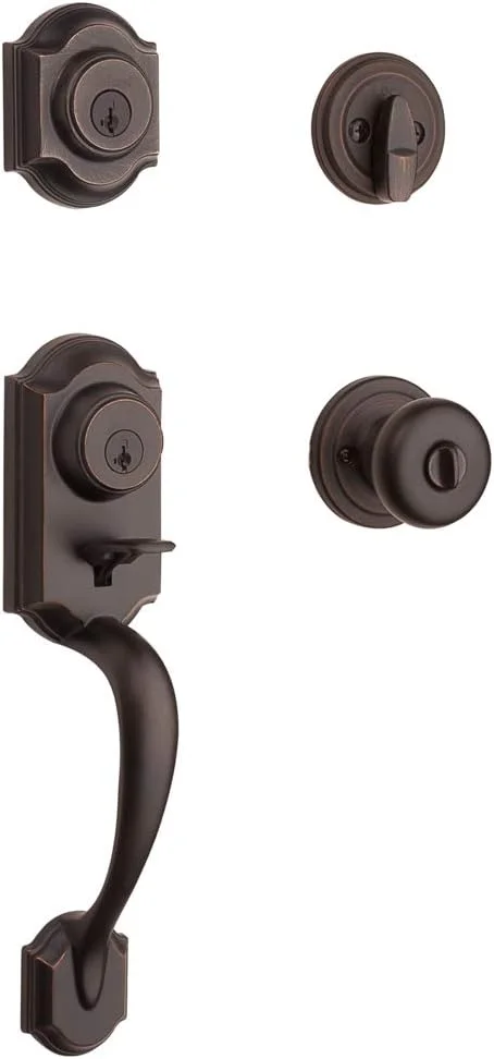 دستگیره درب ورودی و قفل Montara Kwikset، دستگیره بیرونی با دستگیره داخلی، برنز ونیزی، قفل ضد سرقت SmartKey Rekey