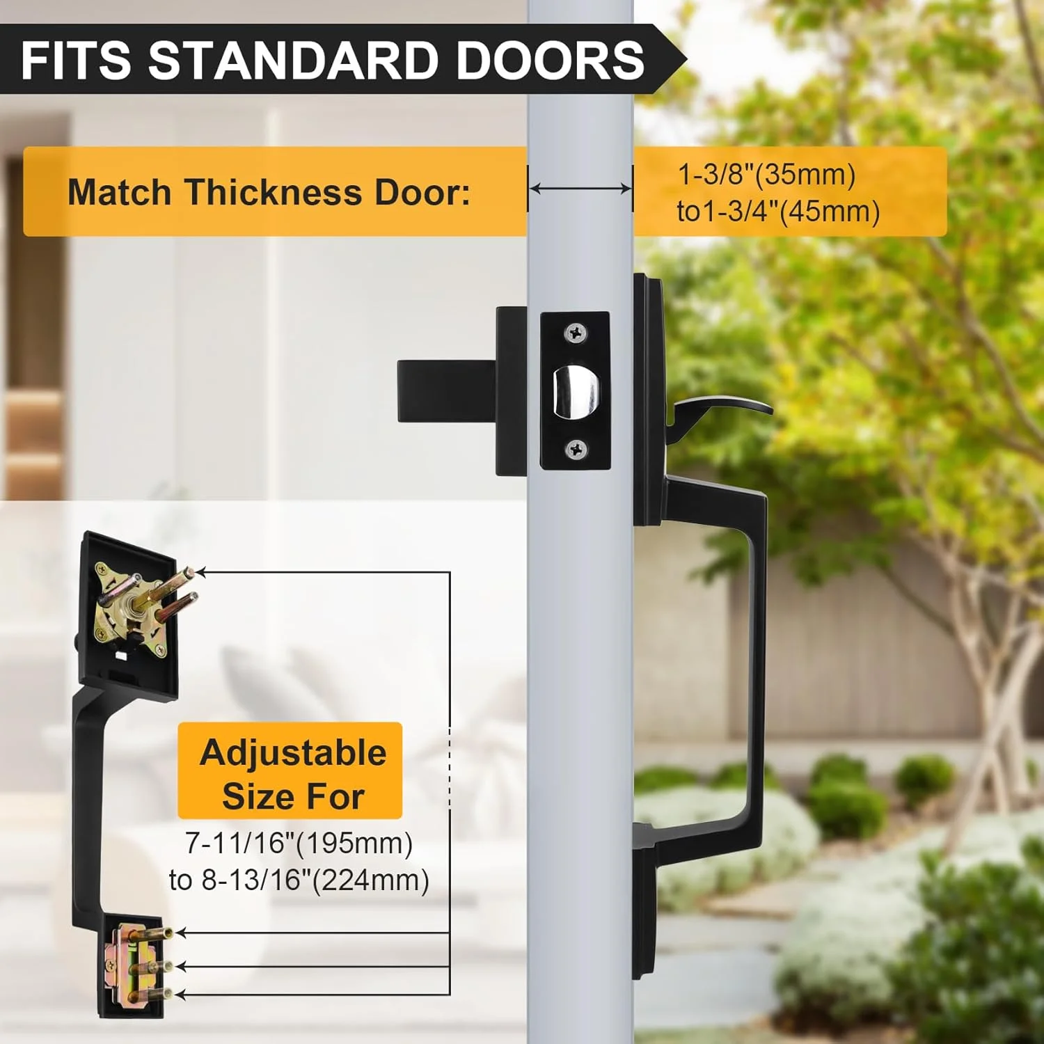 دستگیره درب ورودی مشکی Azdele، ست دستگیره درب ورودی با اهرم درب برگشت پذیر برای درب های راست و چپ، ست دستگیره درب بیرونی تک سیلندر با اهرم نیمه پایینی، مشکی مات