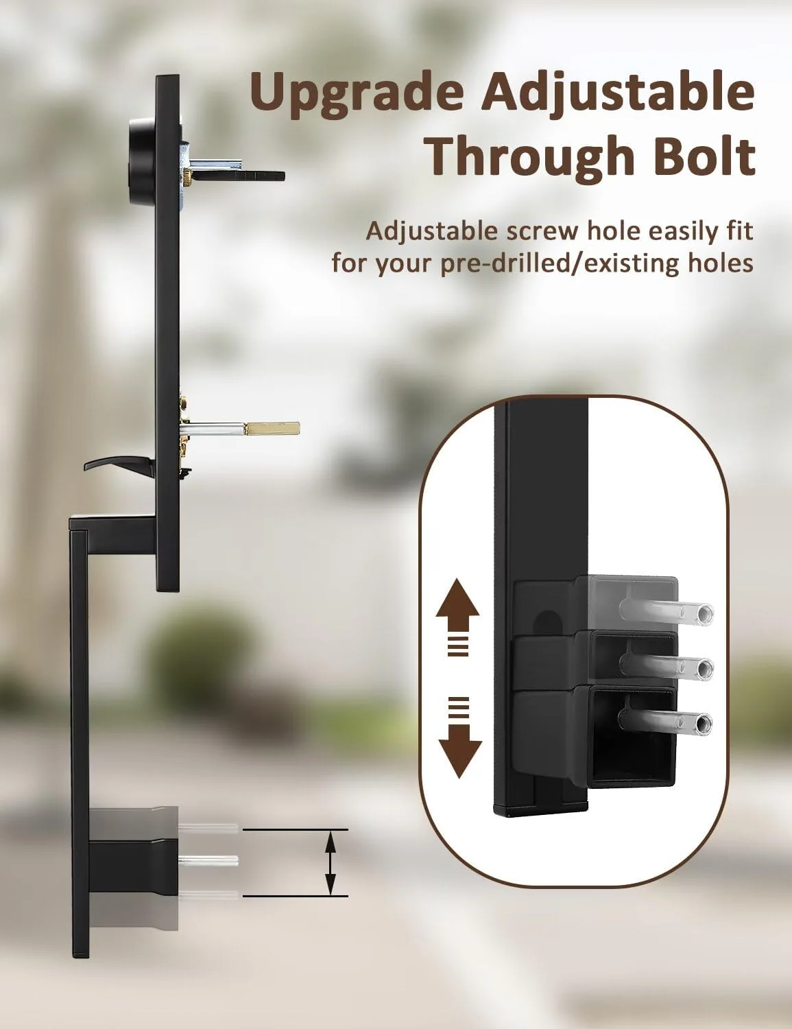 دستگیره و قفل درب ورودی کامل، دستگیره اهرمی و قفل زبانه باریک مربعی تک سیلندر، مقاوم - رنگ مشکی مات