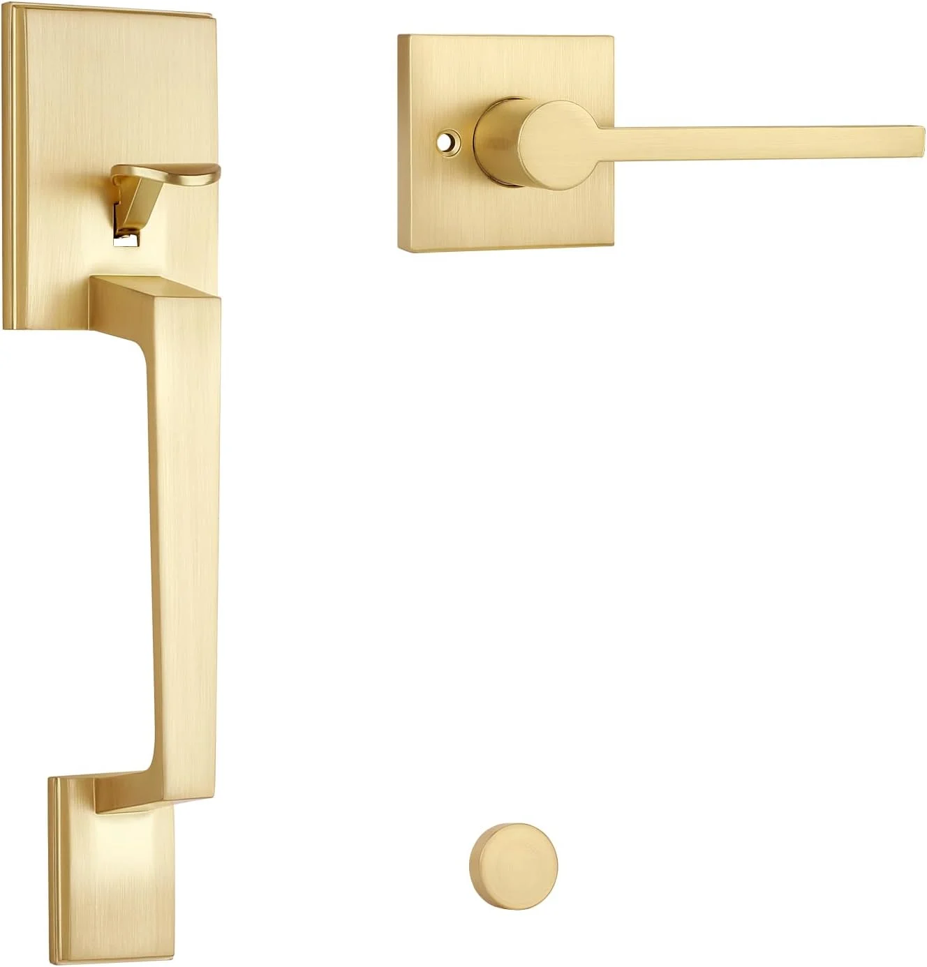 دستگیره درب ورودی طلایی EHOMEWARE، دستگیره درب بیرونی بدون قفل، دستگیره سنگین درب ورودی، اهرم درب برگشت پذیر برای درب های چپ/راست، روکش برنجی ساتن