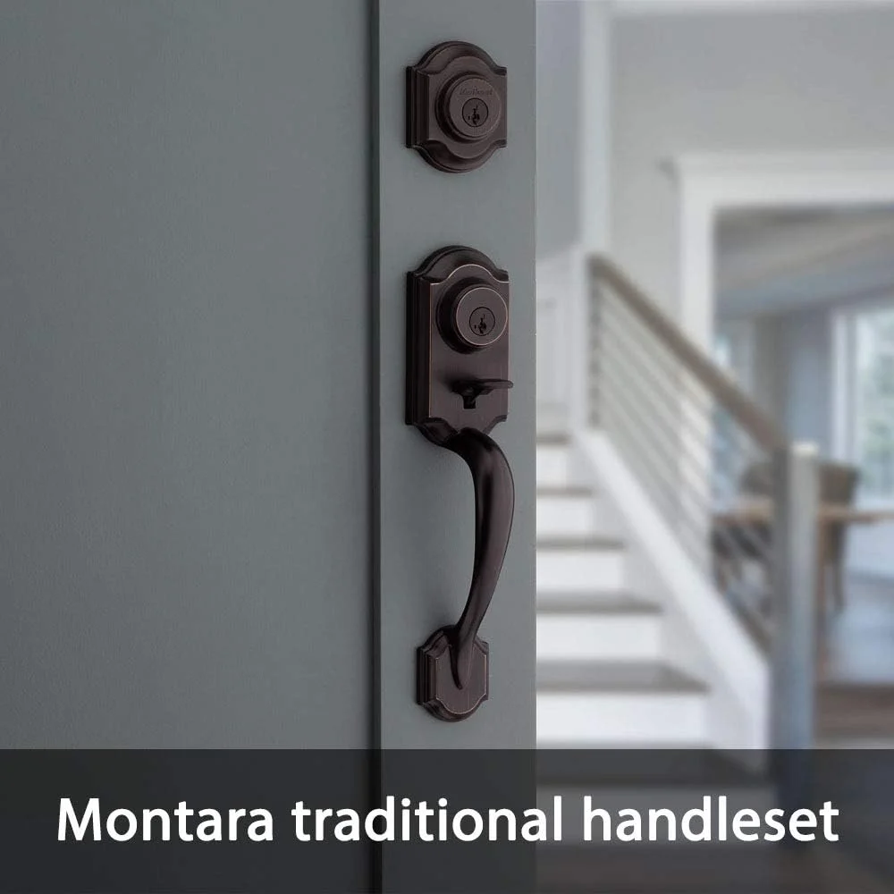 دستگیره درب ورودی و قفل Montara Kwikset، دستگیره بیرونی با دستگیره داخلی، برنز ونیزی، قفل ضد سرقت SmartKey Rekey