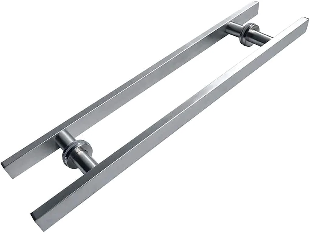 دستگیره در فشاری-کششی، دستگیره در شیشه ای/چوبی لوله مربعی استیل سنگین - ست سخت افزاری دستگیره در در 5 سایز