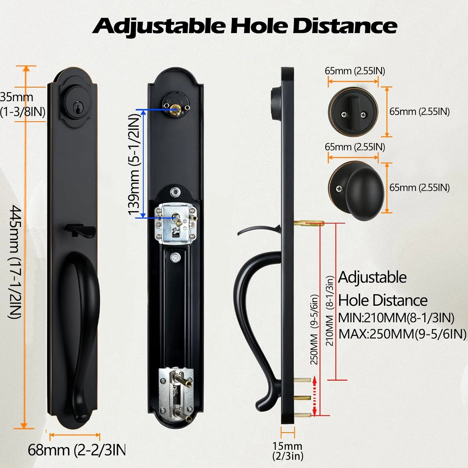 دستگیره دوتایی درب ورودی NEWBANG برای درب ورودی بیرونی، پرداخت شده با رنگ برنز قدیمی (دستگیره ورودی کلیددار و مجموعه دستگیره غیرفعال)
