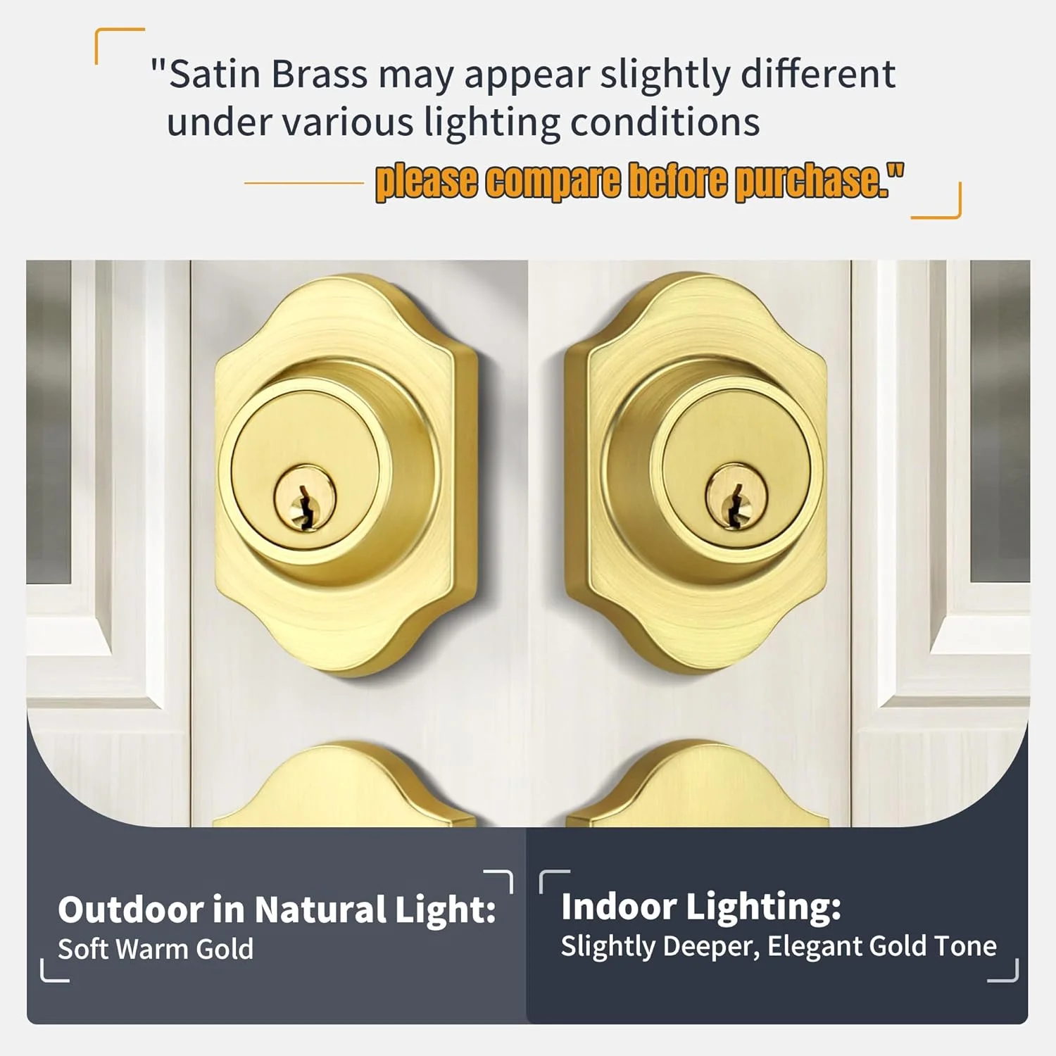 دستگیره درب ورودی دوتایی Gaurqiah با قفل Deadbolt – ست دستگیره ورودی کلاسیک طلایی برس خورده با دستگیره ثابت، اهرم برگشت پذیر، آلیاژ روی، ست قفل بیرونی، برنج ساتن