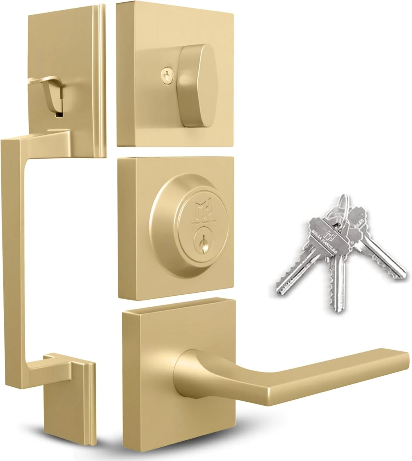 دستگیره های بزرگ درب ورودی طلایی - دستگیره تک سیلندر با اهرم برای درب های ورودی و جلویی - دستگیره های مدرن درب با طراحی برای درب های چپ و راست - دستگیره مستقیم