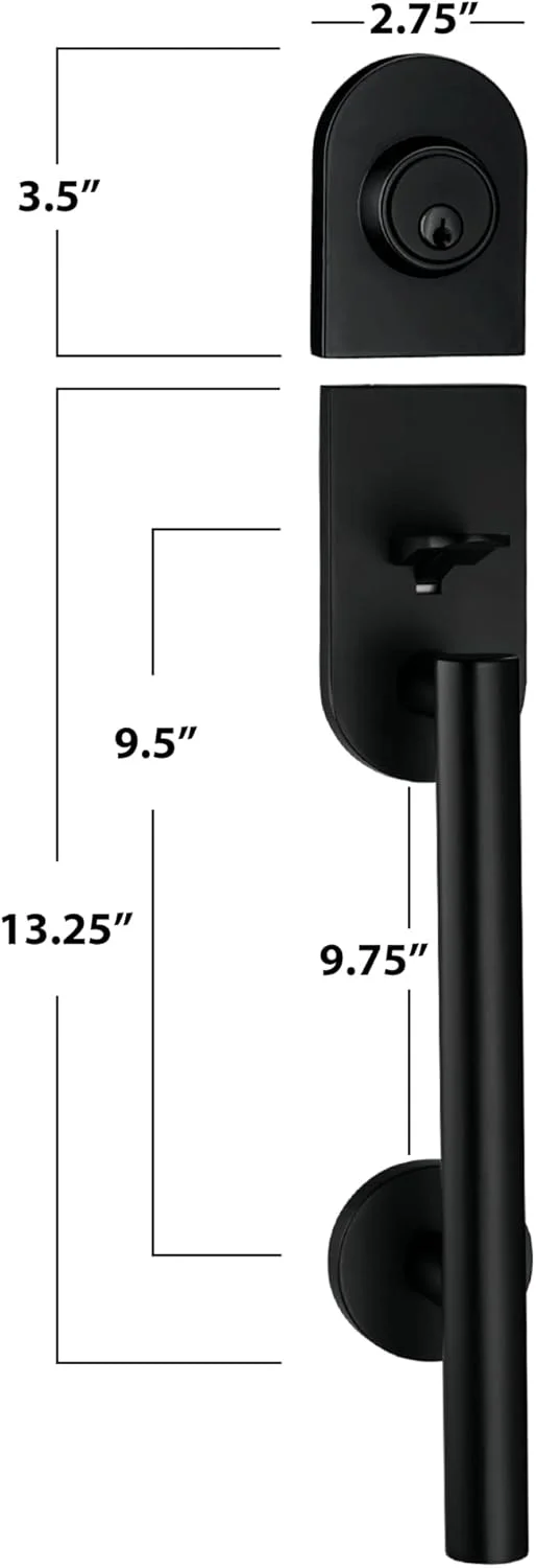 دستگیره ورودی درب جلو Berlin Modisch به همراه قفل و سیلندر تکی، اهرم گرد و بادوام - رنگ مشکی آهنی