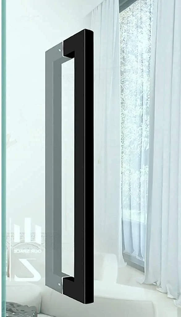 دستگیره درب استیل ضد زنگ سنگین، لوله مربعی، مناسب درب شیشه ای تجاری/دستگیره فشاری-کششی درب/دستگیره درب چوبی انبار/دستگیره درب حمام، مشکی