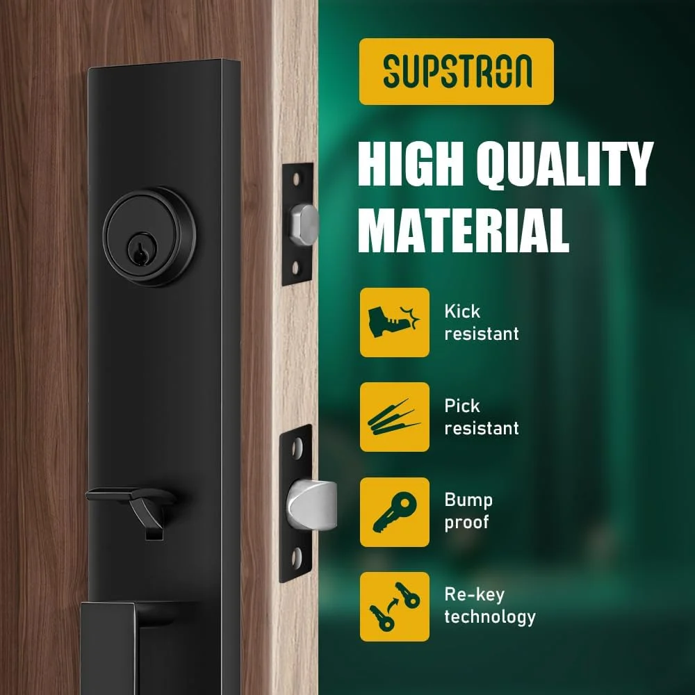 دستگیره درب ورودی Supstron مدل ET9500، ست دستگیره درب ورودی با قفل سیلندر تک و قفل زبانه، ایده آل برای درب ورودی، دفتر، هتل (برنز روغنی، درجه 2) دستگیره درب ورودی Supstron مدل ET9500، ست دستگیره درب ورودی با قفل سیلندر تک و قفل زبانه، ایده آل برای درب ورودی، دفتر، هتل (برنز روغنی، درجه 2)