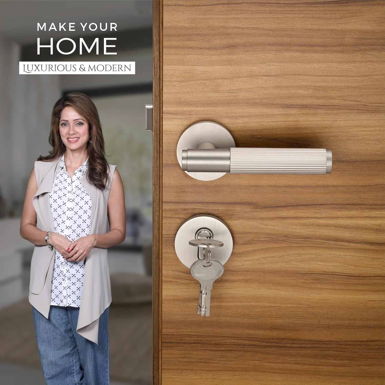 قفل درب برنجی سنگین LAPO برای درب اصلی، دستگیره قفل درب توکار، قفل درب برای اتاق خواب، ست دستگیره با 3 کلید برنجی برای خانه، دفتر، هتل | پرداخت مات | Ro-2200