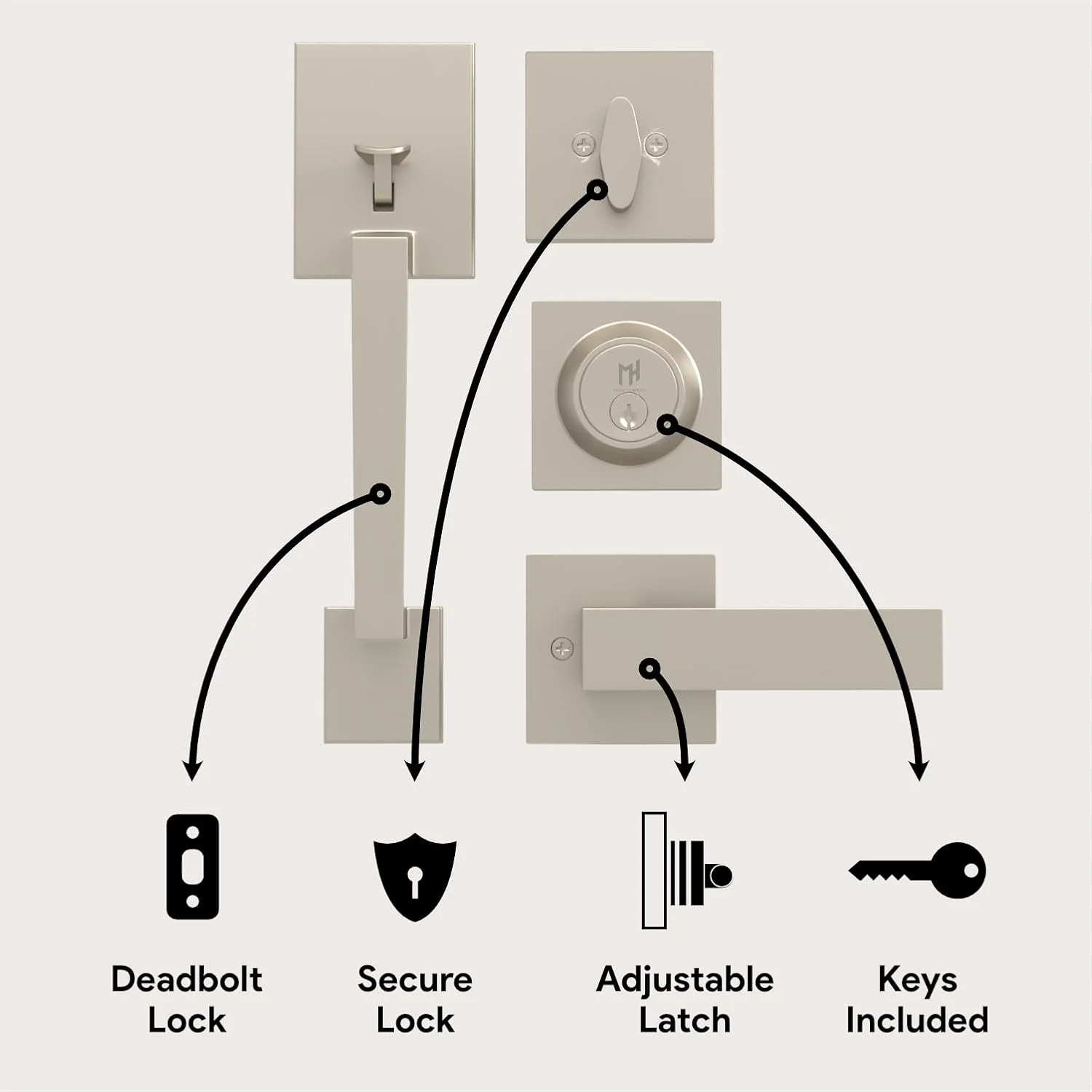 دستگیره های بزرگ - دستگیره درب ورودی توبل با روکش نیکل ساتن - دستگیره تک سیلندر با اهرم برای درب های ورودی و جلویی - دستگیره های مدرن درب برای درب های چپ و راست دستگیره های بزرگ - دستگیره درب ورودی توبل با روکش نیکل ساتن - دستگیره تک سیلندر با اهرم برای درب های ورودی و جلویی - دستگیره های مدرن درب برای درب های چپ و راست