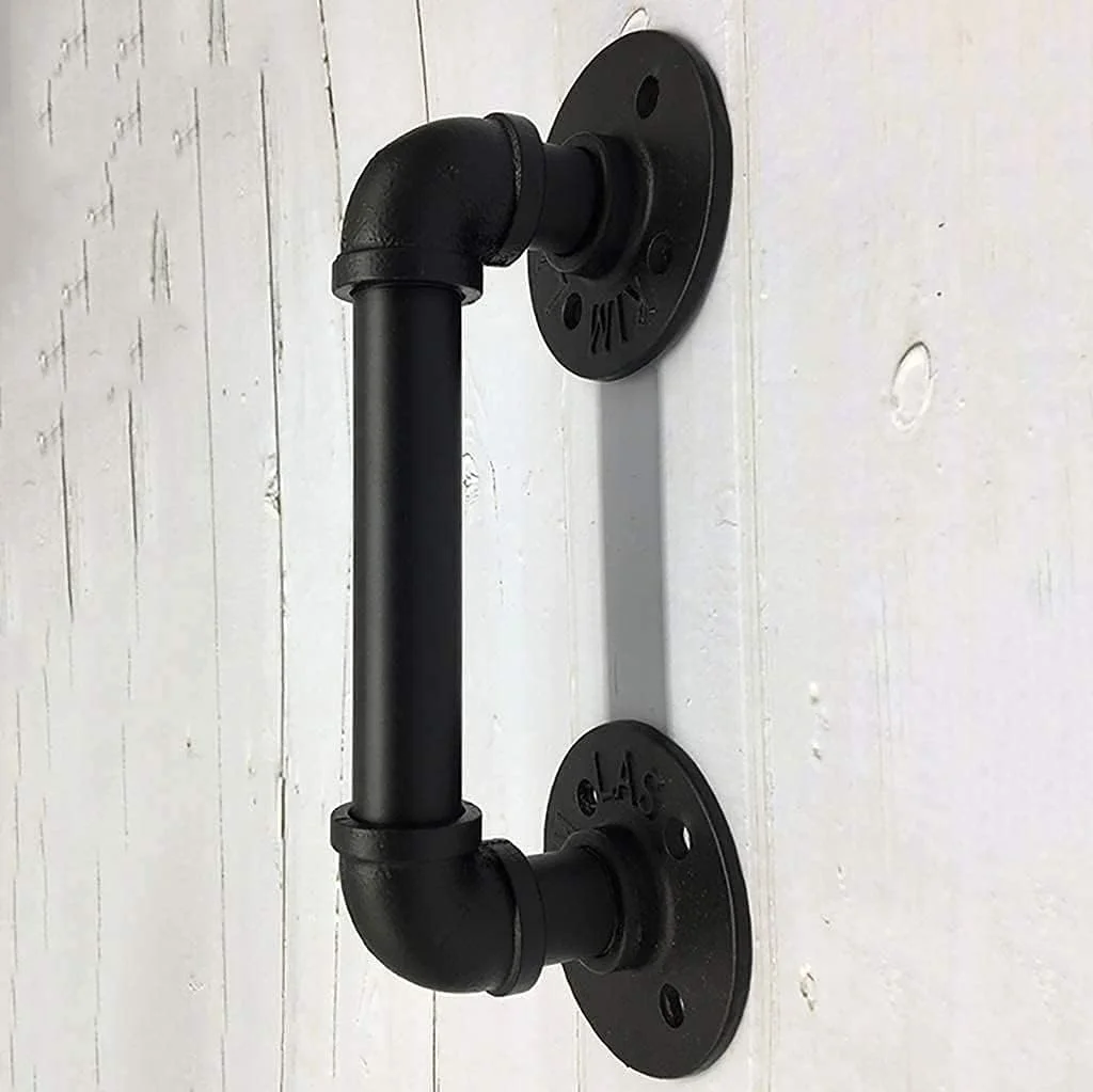 دستگیره درب، طرح لوله آب آهنی صنعتی وینتیج، مناسب درب کشویی، خوابگاه، رستوران، بار، فروشگاه، دستگیره فشاری-کششی، دستگیره درب کمد، مشکی، در 3 اندازه