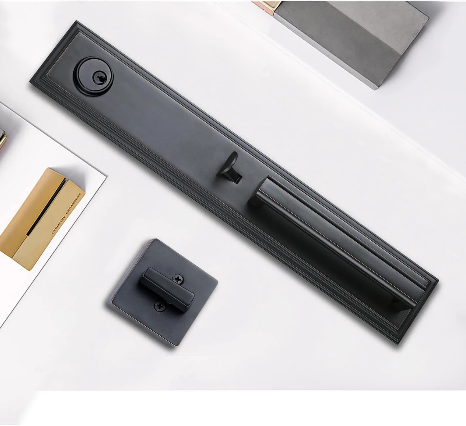 دستگیره درب تک سیلندر NB_Hardware، برنزی ونیزی، دستگیره کلیددار، برنز روغنی سابیده شده