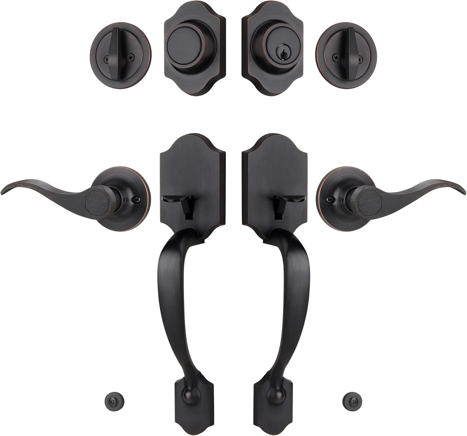 دستگیره درب ورودی دوگانه Gaurqiah با قفل – دستگیره ورودی کلاسیک برنزی روغنی با اهرم برگشت پذیر، آلیاژ روی، ست قفل بیرونی