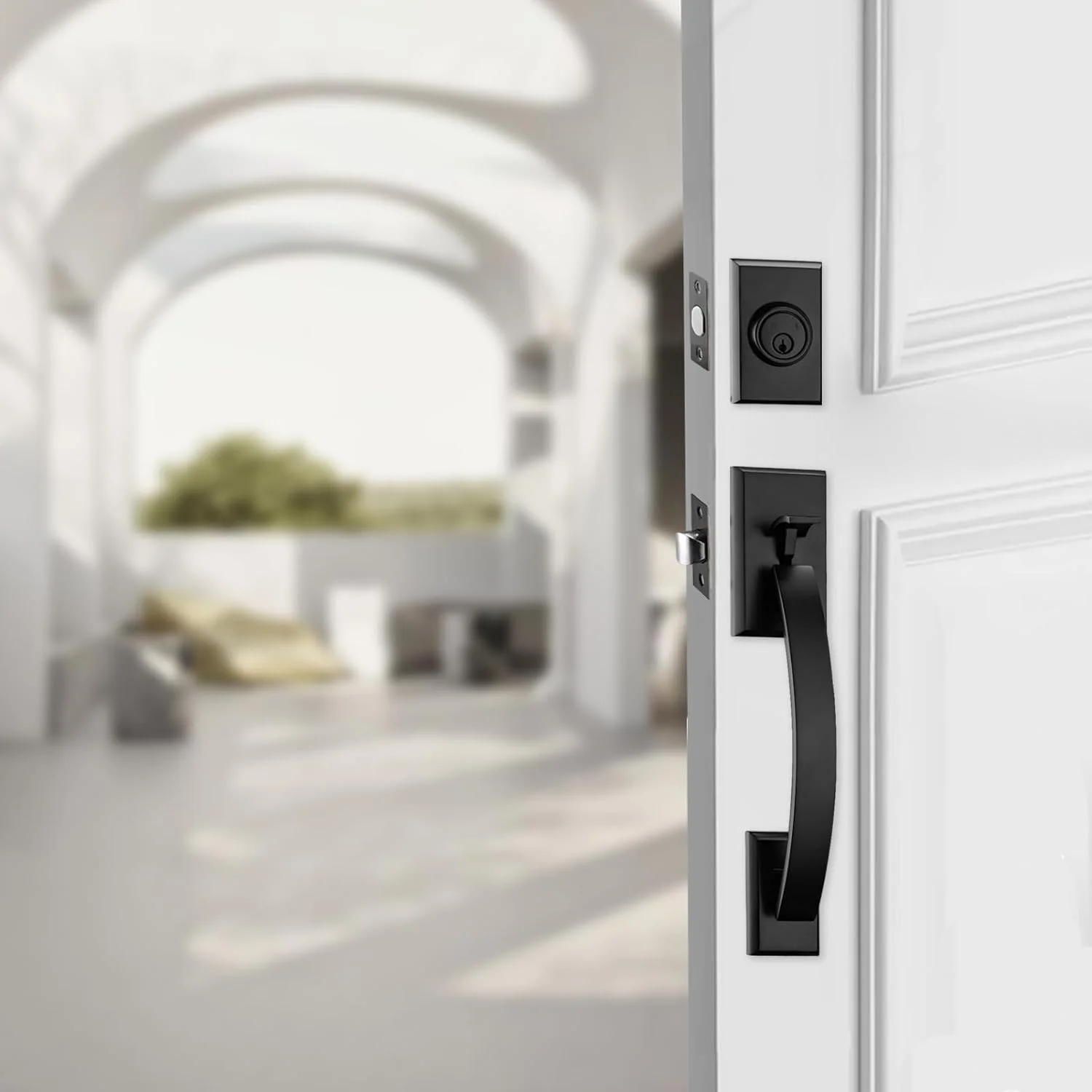 دستگیره درب ورودی به همراه قفل زبانه دار، ست دستگیره درب مشکی برای درب ورودی، ست قفل درب بیرونی