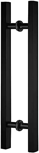 دستگیره درب استیل ضد زنگ سنگین، لوله مربعی، دستگیره فشاری-کششی تجاری/دستگیره درب شیشه ای/دستگیره کشویی درب انبار، مشکی/نقره ای - 6 سایز، مشکی-600 * 400 میلی متر