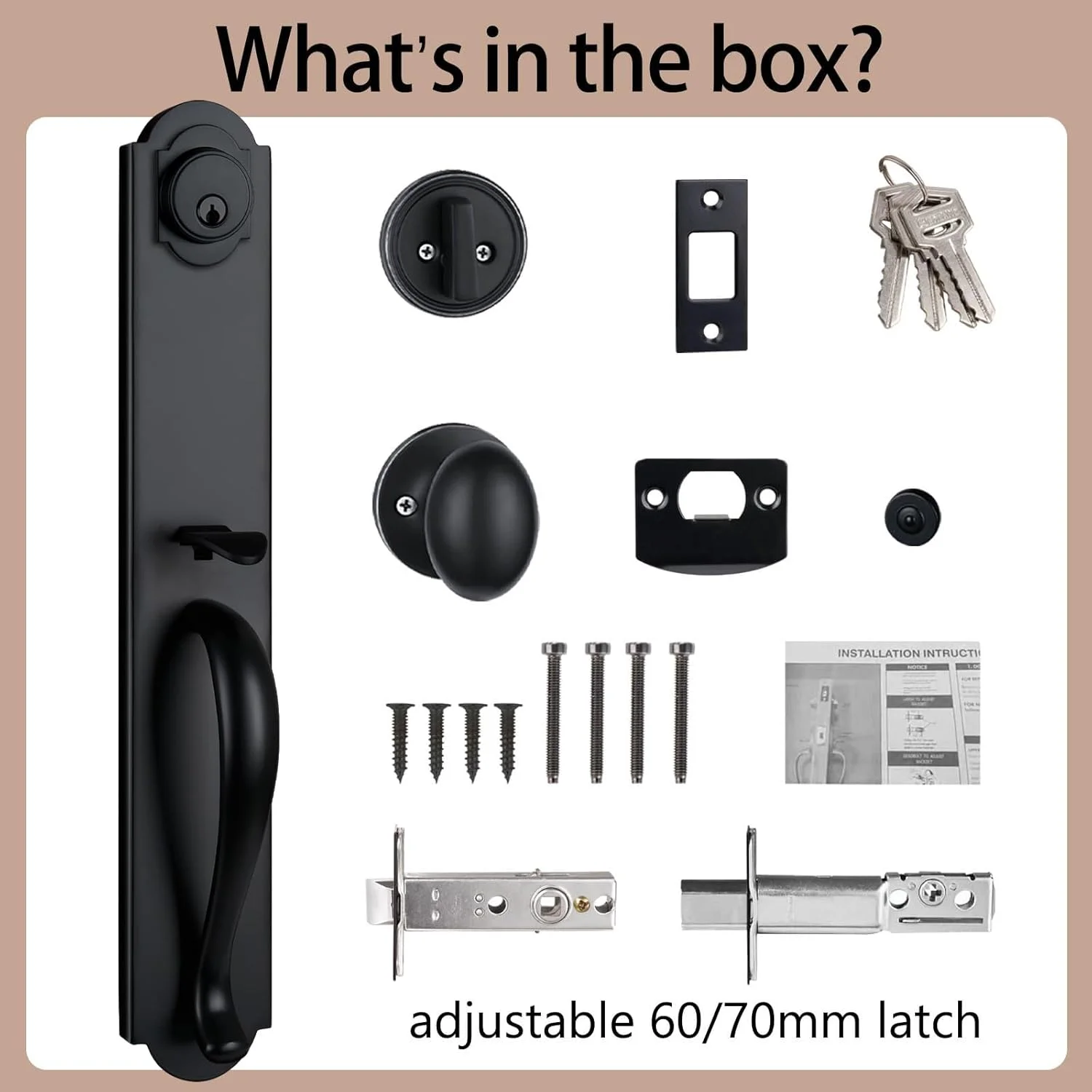 دستگیره درب ورودی مشکی مات با تریم Camelot، قفل درب بیرونی کلیددار سنگین با قفل Deadbolt، مناسب برای درب های چپ و راست بازشو، X-2018DBAMZ