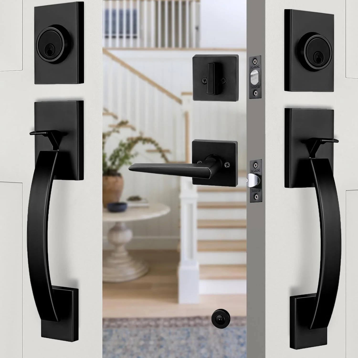 دستگیره در ورودی TMC مشکی برای درب جلو، درب جانبی و درب پشتی (دستگیره کلید خور و دستگیره ثابت)، MDHST2017DB-SET، 2017(مشکی)