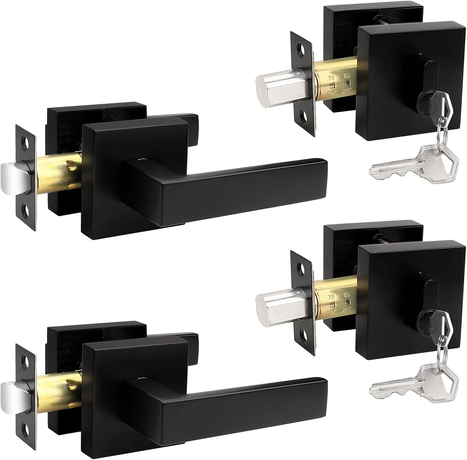 دستگیره اهرمی درب راهرو مشکی مات پروبریكو به همراه قفل سیلندر تکی، ست دستگیره قفل مربعی مدرن، دستگیره درب بیرونی و ست قفل، دستگیره اهرمی درب بیرونی بسته 2 عددی