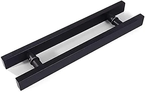 دستگیره درب شیشه ای، دستگیره درب کشویی/فشاری ساده مشکی استیل ضد زنگ لوله مربعی، دستگیره درب چوبی، ست سخت افزاری دستگیره درب در 5 طول (اندازه: طول 400 میلی متر / 15.7 اینچ)