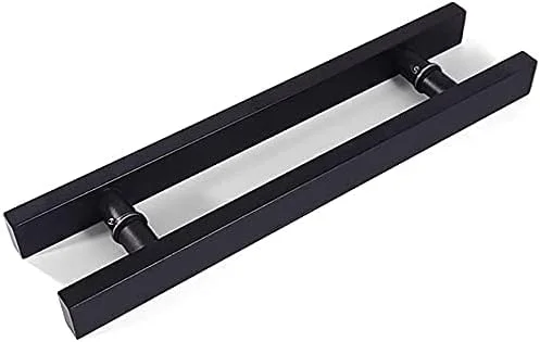دستگیره درب شیشه ای، دستگیره درب کشویی/فشاری ساده مشکی استیل ضد زنگ لوله مربعی، دستگیره درب چوبی، ست سخت افزاری دستگیره درب در 5 طول (اندازه: طول 400 میلی متر / 15.7 اینچ)