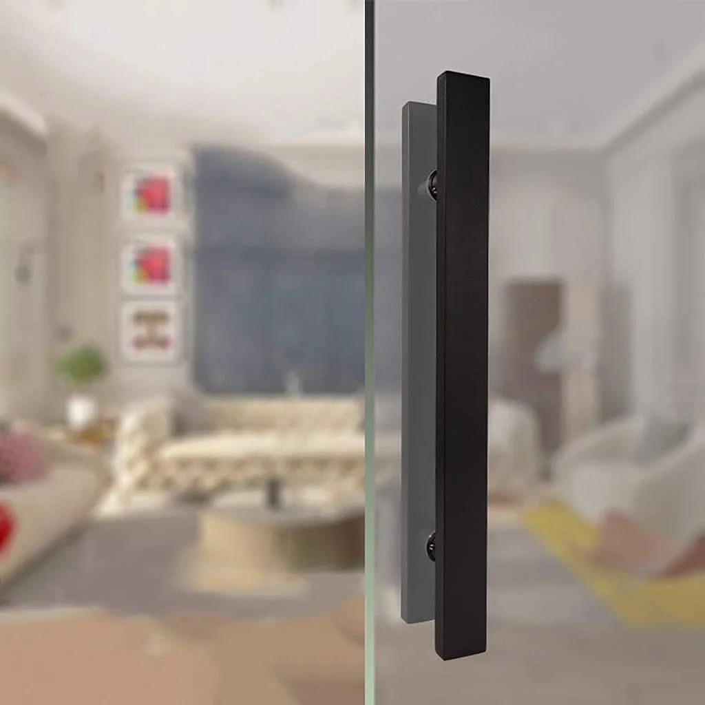 دستگیره درب شیشه ای، دستگیره درب کشویی/فشاری ساده مشکی استیل ضد زنگ لوله مربعی، دستگیره درب چوبی، ست سخت افزاری دستگیره درب در 5 طول (اندازه: طول 400 میلی متر / 15.7 اینچ)