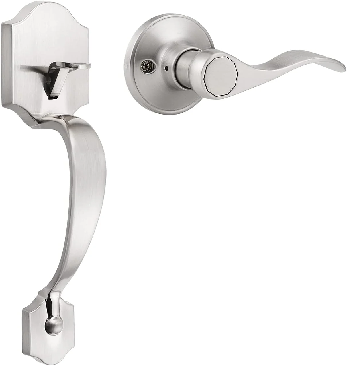 دستگیره درب ورودی DECORITEN، دستگیره اهرمی درب بیرونی، ست دستگیره درب ورودی، دستگیره اهرمی نیکل برس خورده (1، ست دستگیره درب)