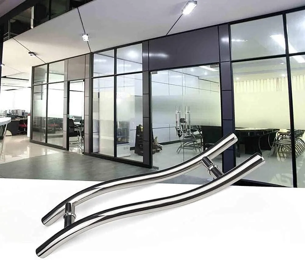 دستگیره درب استیل ضد زنگ برس خورده سنگین S شکل، دستگیره فشاری-کششی درب شیشه ای، دستگیره کشویی دو طرفه درب کمد چوبی، برای مصارف تجاری، منزل، حمام