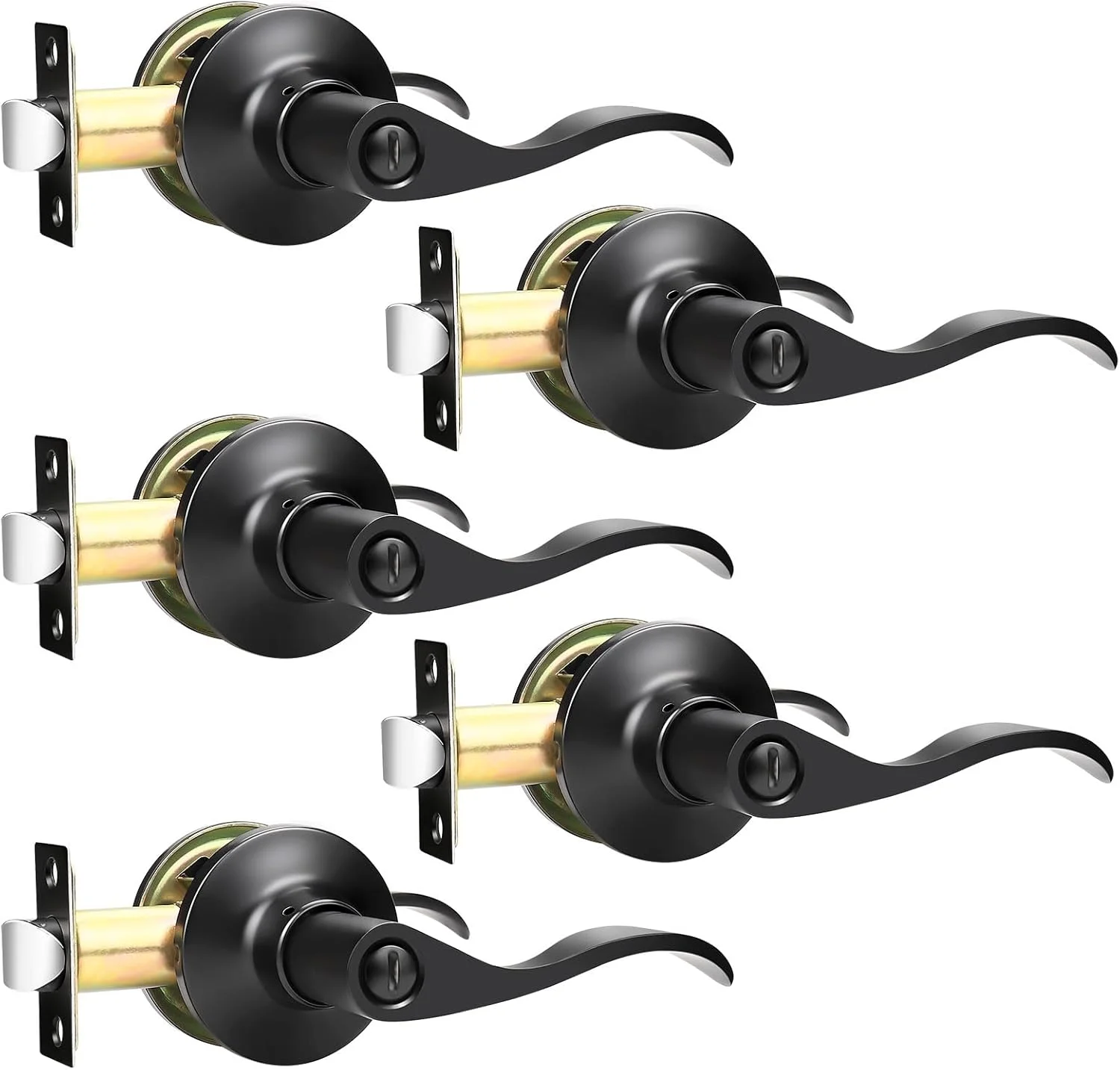 ست دستگیره درهای داخلی مشکی GOBEKOR، اهرم های حریم خصوصی برای در اتاق خواب و حمام، قفل در بدون کلید، ست دستگیره در موجی