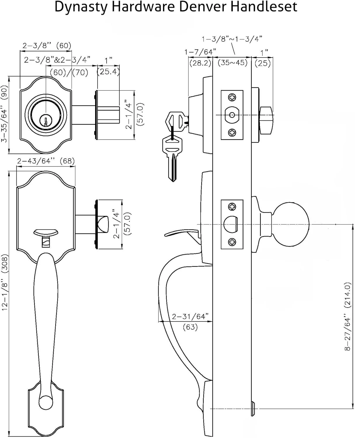 دستگیره درب ورودی دنور Dynasty Hardware مدل DEN-VAI-100-15 با اهرم ویل، روکش نیکل ساتن
