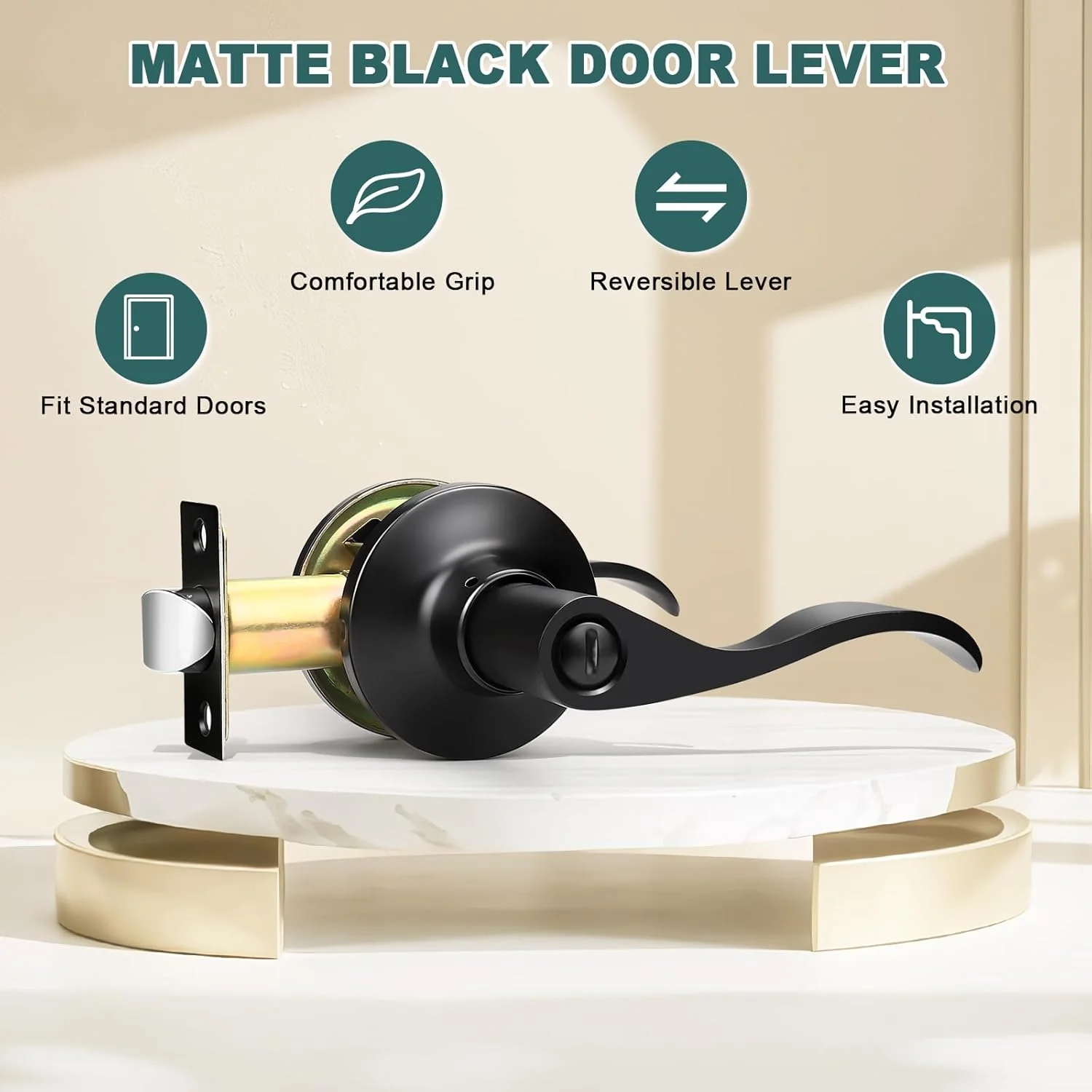 ست دستگیره درهای داخلی مشکی GOBEKOR، اهرم های حریم خصوصی برای در اتاق خواب و حمام، قفل در بدون کلید، ست دستگیره در موجی ست دستگیره درهای داخلی مشکی GOBEKOR، اهرم های حریم خصوصی برای در اتاق خواب و حمام، قفل در بدون کلید، ست دستگیره در موجی