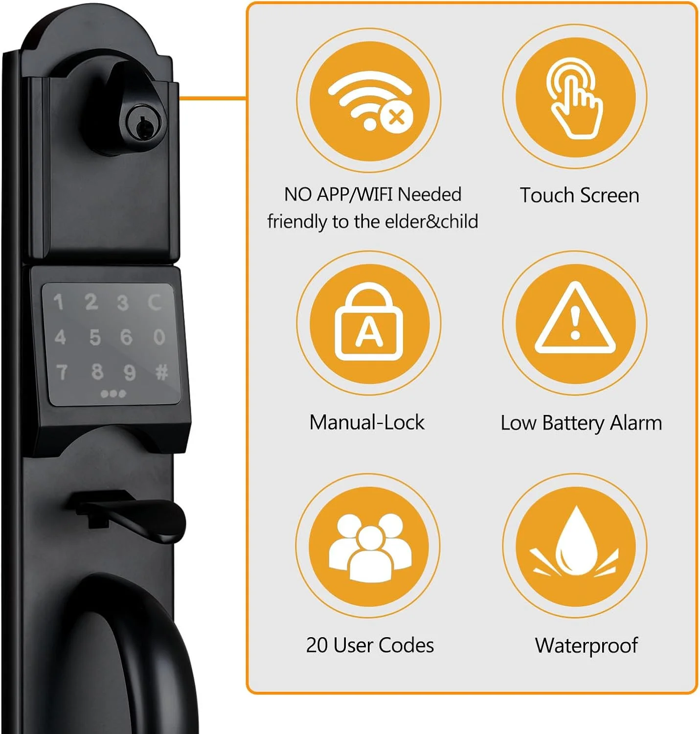 دستگیره درب ورودی رمزدار HISAFE، قفل درب بیرونی سنگین با قفل ددبولت، قفل درب ورودی الکترونیکی بدون کلید، راست گرد دستگیره درب ورودی رمزدار HISAFE، قفل درب بیرونی سنگین با قفل ددبولت، قفل درب ورودی الکترونیکی بدون کلید، راست گرد