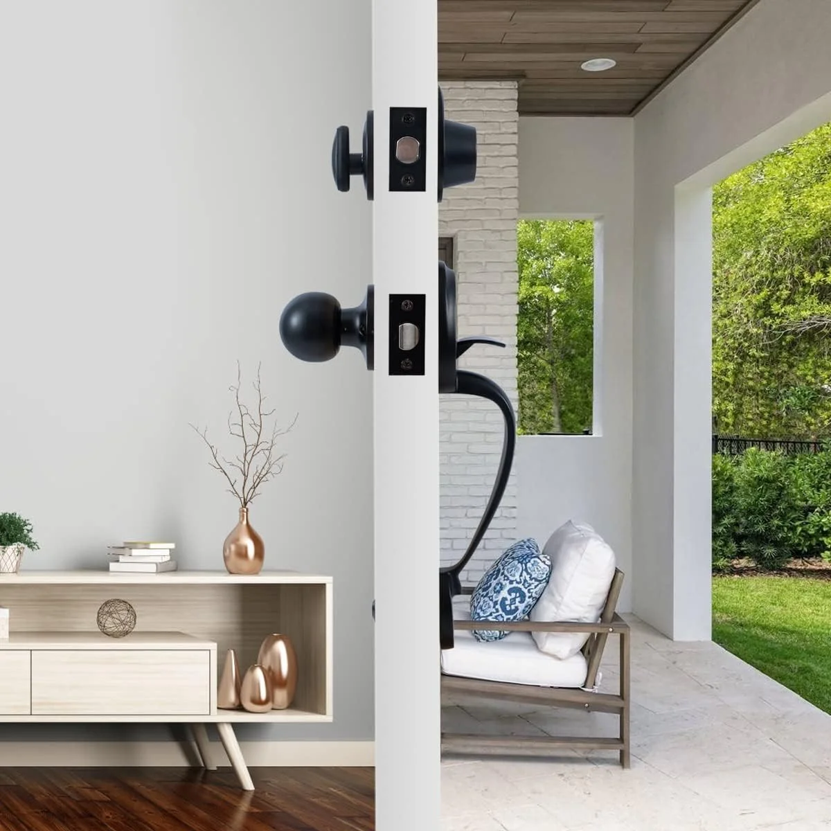 دستگیره و قفل درب ورودی مکسکیوریتی، سیلندر تکی، نصب آسان با دستگیره گرد و مجموعه دستگیره قفل سیلندر تکی با روکش مشکی دستگیره و قفل درب ورودی مکسکیوریتی، سیلندر تکی، نصب آسان با دستگیره گرد و مجموعه دستگیره قفل سیلندر تکی با روکش مشکی