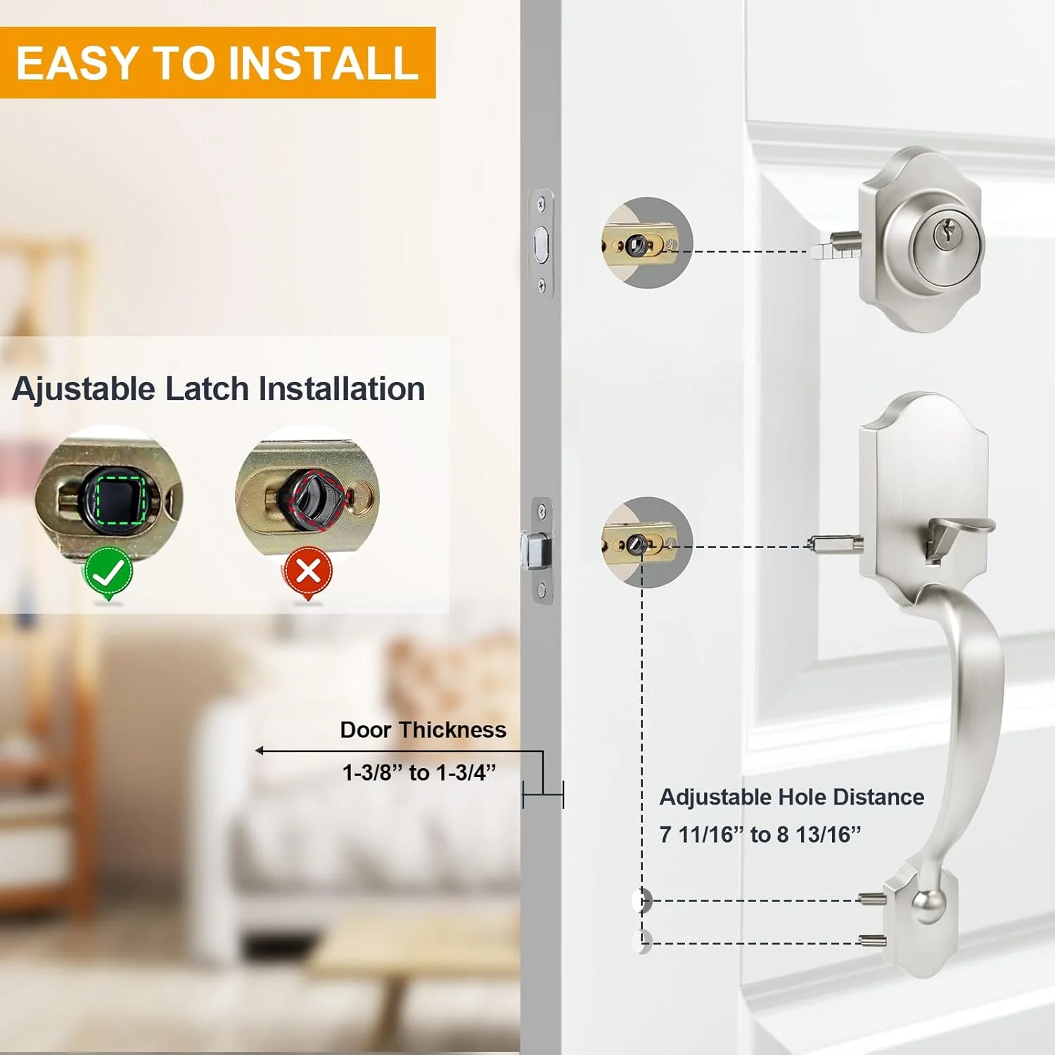 دستگیره درب ورودی newliplace با قفل سیلندر تکی و دستگیره شیشه ای کریستالی، ست قفل درب ورودی قابل تنظیم نیکل برس خورده با قفل دستگیره درب ورودی newliplace با قفل سیلندر تکی و دستگیره شیشه ای کریستالی، ست قفل درب ورودی قابل تنظیم نیکل برس خورده با قفل