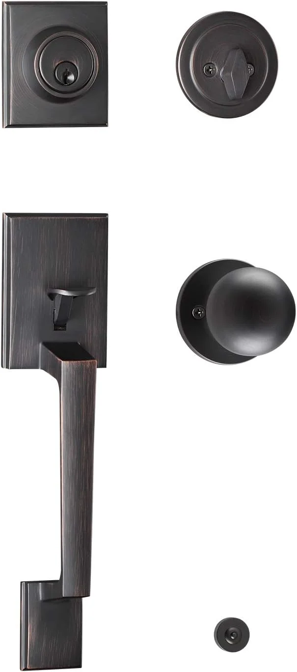 دستگیره اهرمی درب ورودی TOGU HS14L با سیلندر تکی و روکش برنز روغنی، قفل درب ورودی محکم و بادوام مناسب برای درب های بیرونی منزل