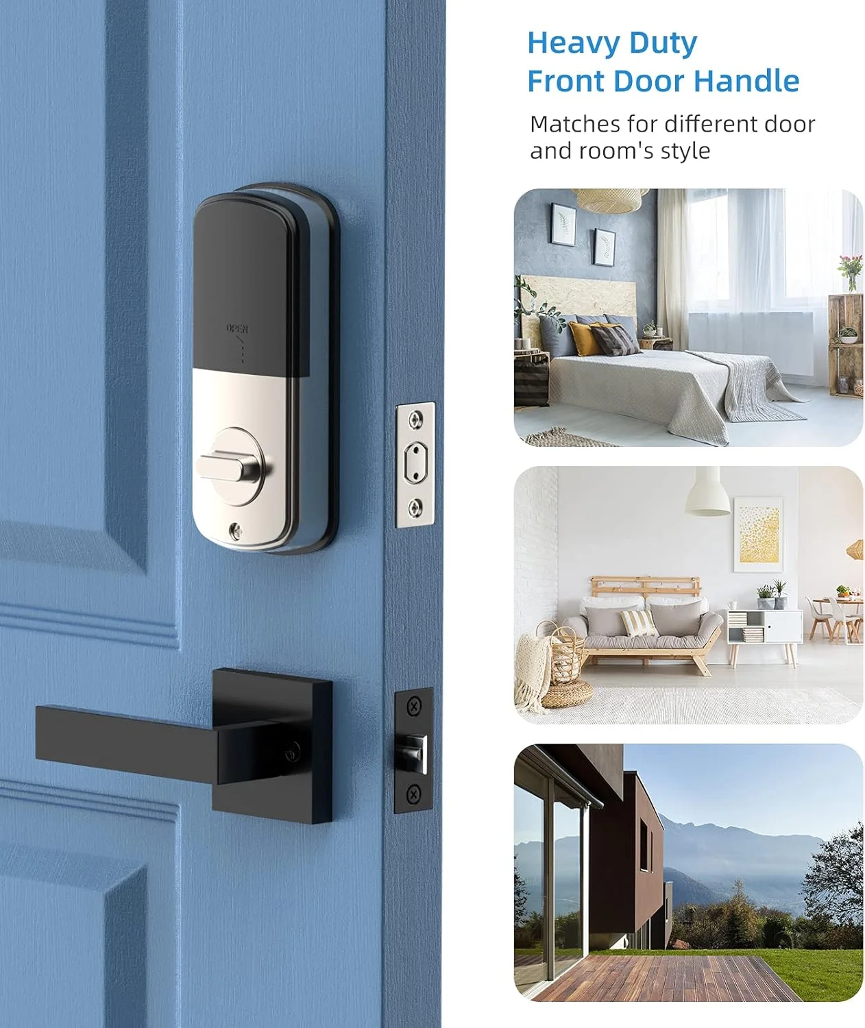 دستگیره درب ورودی، دستگیره نیمه پایینی بیرونی/داخلی اهرمی تک سیلندر، تریم قرن برای درب چپ و راست مشکی مات دستگیره درب ورودی، دستگیره نیمه پایینی بیرونی/داخلی اهرمی تک سیلندر، تریم قرن برای درب چپ و راست مشکی مات