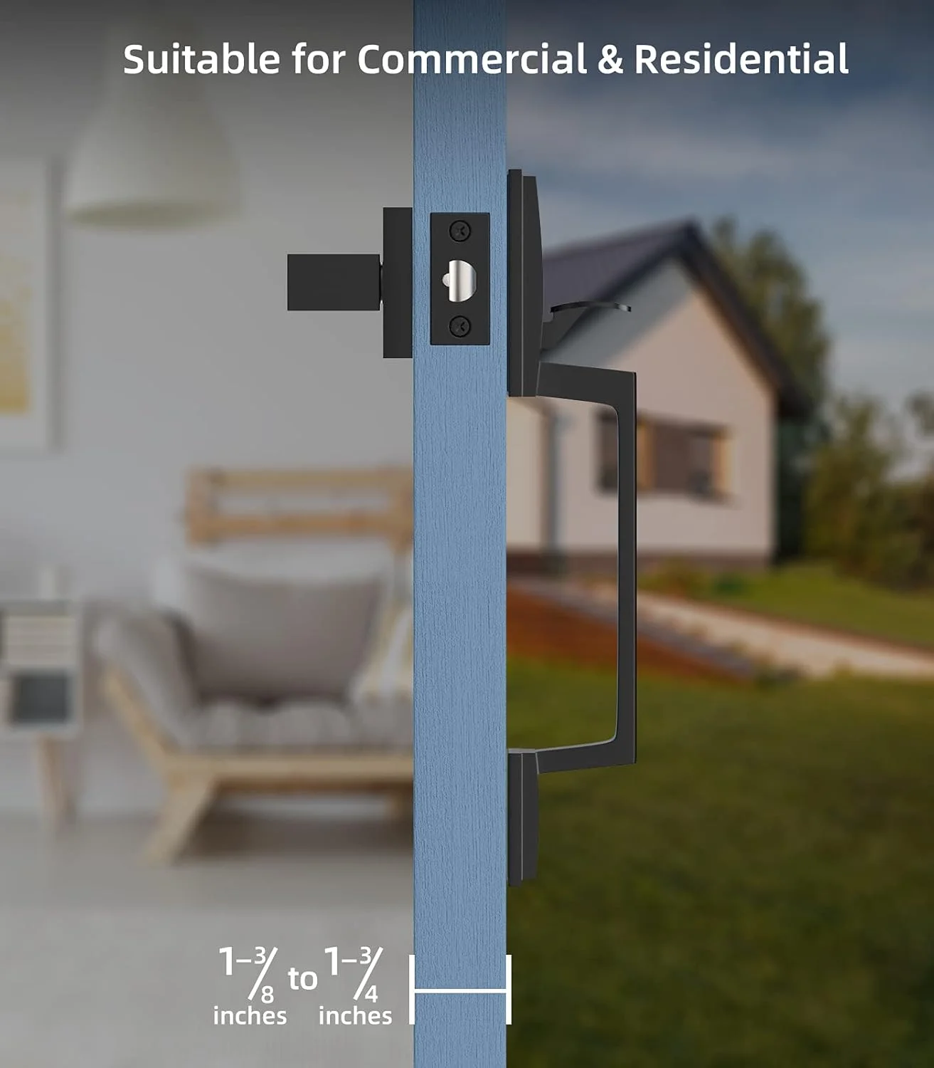 دستگیره درب ورودی، دستگیره نیمه پایینی بیرونی/داخلی اهرمی تک سیلندر، تریم قرن برای درب چپ و راست مشکی مات دستگیره درب ورودی، دستگیره نیمه پایینی بیرونی/داخلی اهرمی تک سیلندر، تریم قرن برای درب چپ و راست مشکی مات