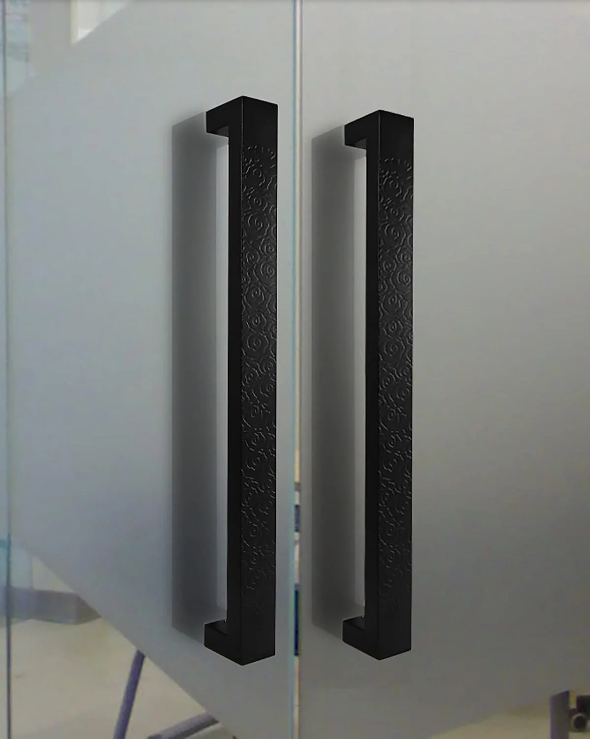 دستگیره درب BODHIS، دستگیره درب ورودی با طرح، دستگیره های کششی درب استیل مشکی با الگو، برای درهای چوبی، شیشه ای یا آلومینیومی (60 سانتی متر)