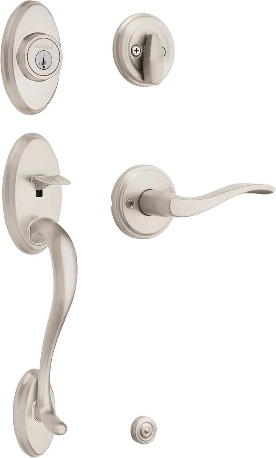 دستگیره قفل درب ورودی و قفل تک سیلندر Kwikset Shelburne، دستگیره ورودی با اهرم برگشت پذیر داخلی Sedona، قفل ایمن، نیکل ساتن، با محافظت Microban