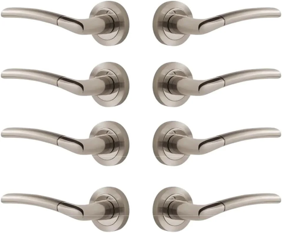 دستگیره اهرمی آگوستا رزت، روکش نیکل دو رنگ، بسته 4 عددی - پرداخت شده و برس خورده، مناسب برای استفاده داخلی