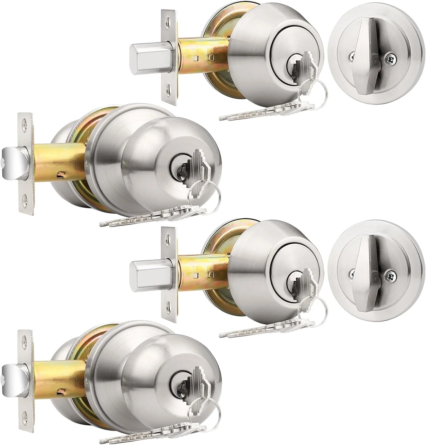 دستگیره درب ورودی نیکل ساتن پروبریكو و بسته ترکیبی قفل ددبولت تک سیلندر، ست دستگیره قفل یکسان برای سخت افزار بیرونی (برای درب ورودی و جلویی)، 2 ست